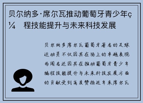 贝尔纳多·席尔瓦推动葡萄牙青少年编程技能提升与未来科技发展